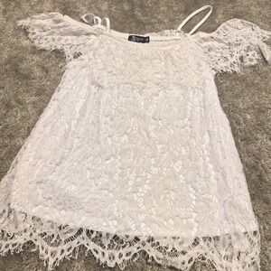 Miss Chievous White Floral Lace Off Shoulder Top Junior Medium White